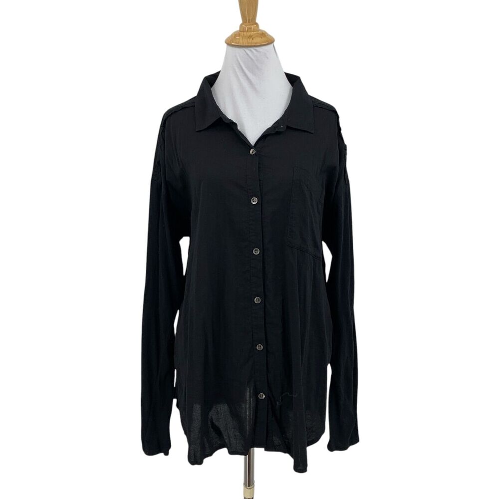 Splendid Womens XL Extra Large Black Button Up Long Sleeve Pocket High Low Hem